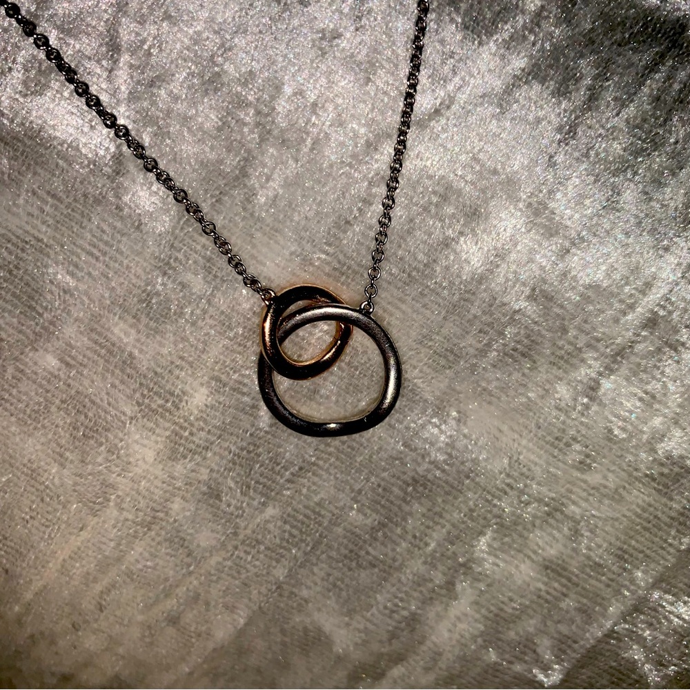 10k rose gold & sterling silver interlocking circles necklace & bracelet convert